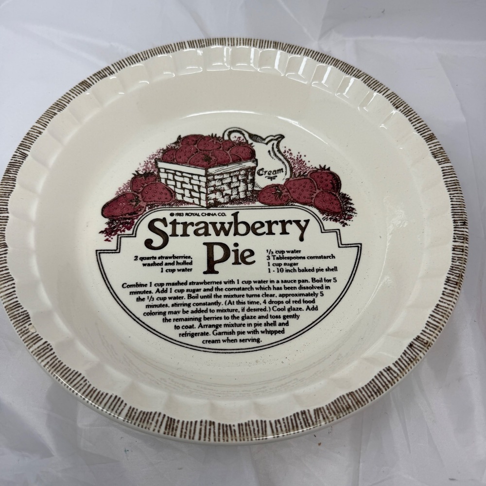 Vintage Royal China Country Harvest Strawberry Pie Recipe Plate 1983 Ironstone